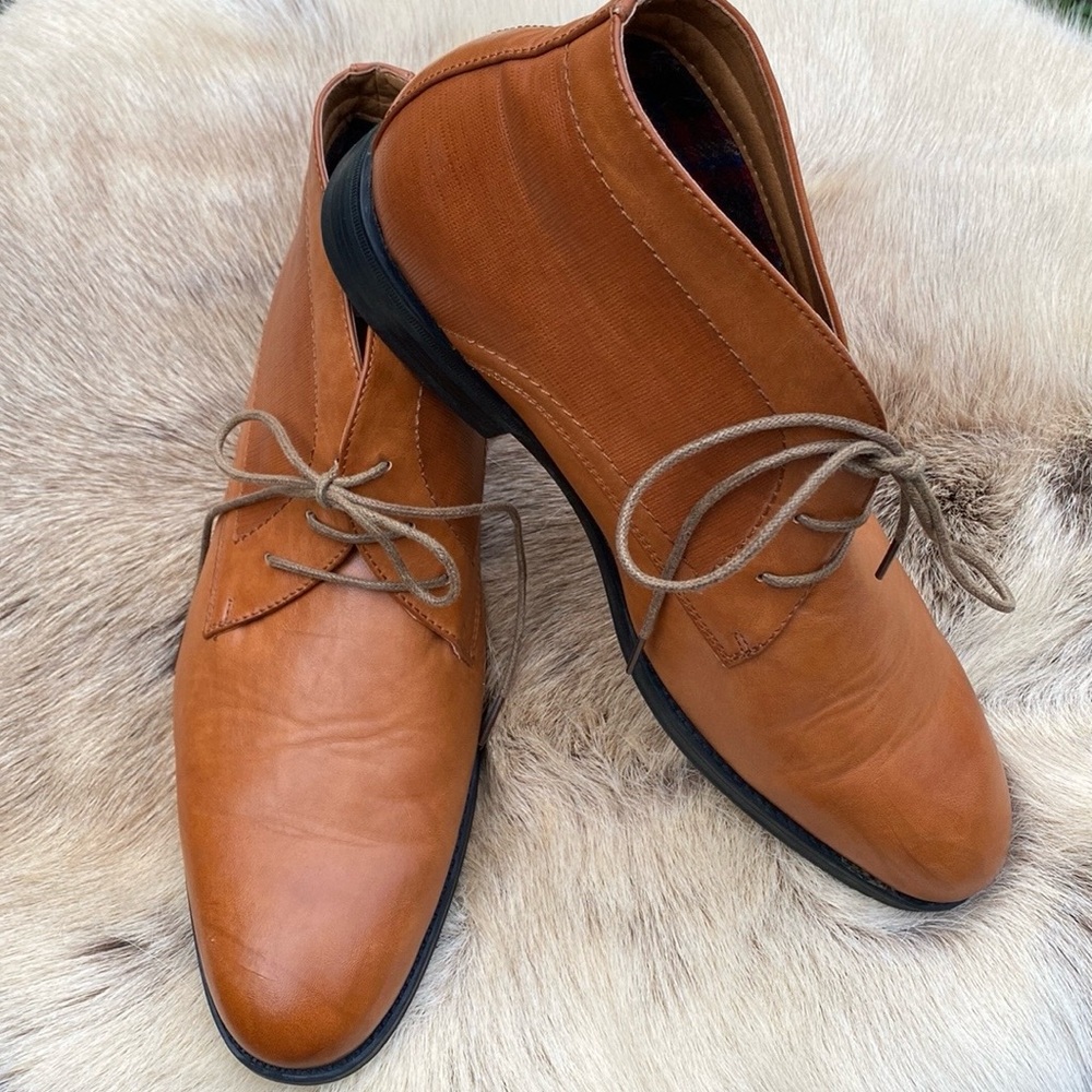 ZRIANG Men's Dress Ankle Motorcycle Leather Lined Derby Oxford Boots  Tan Sz 11